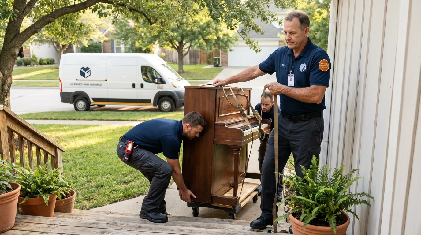 Licensed piano movers securing grand piano in Ripley, WV
