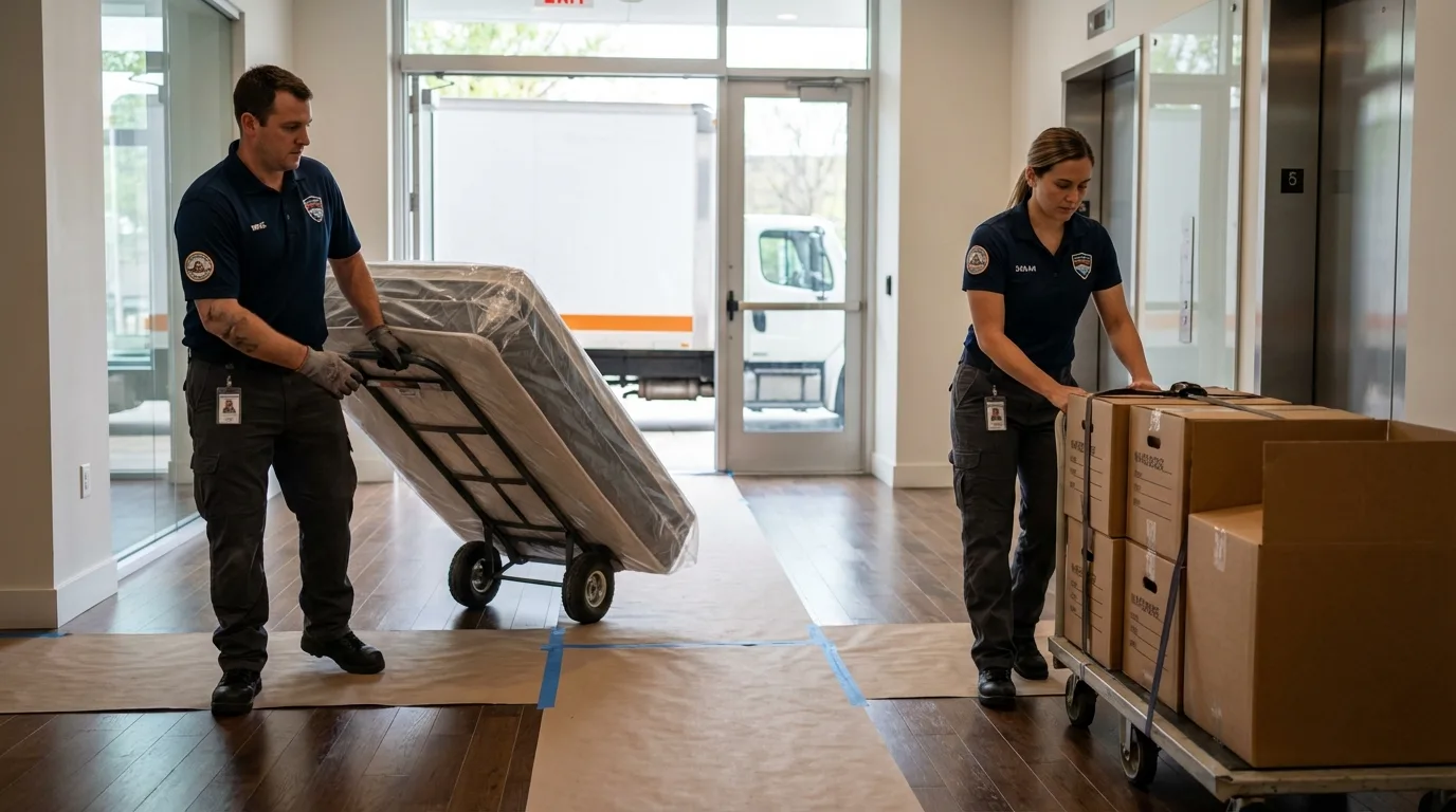 Professional apartment movers loading elevator in Ripley, WV