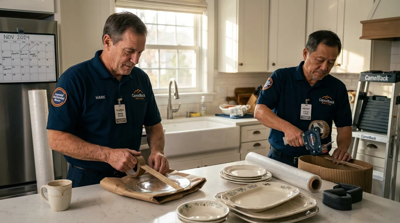 Professional crew packing kitchen dishware in Ripley, WV